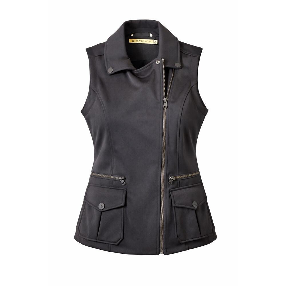Blanc Noir Black Moto Vest Womens Small Zip Stretch Utility Pockets Lightweight